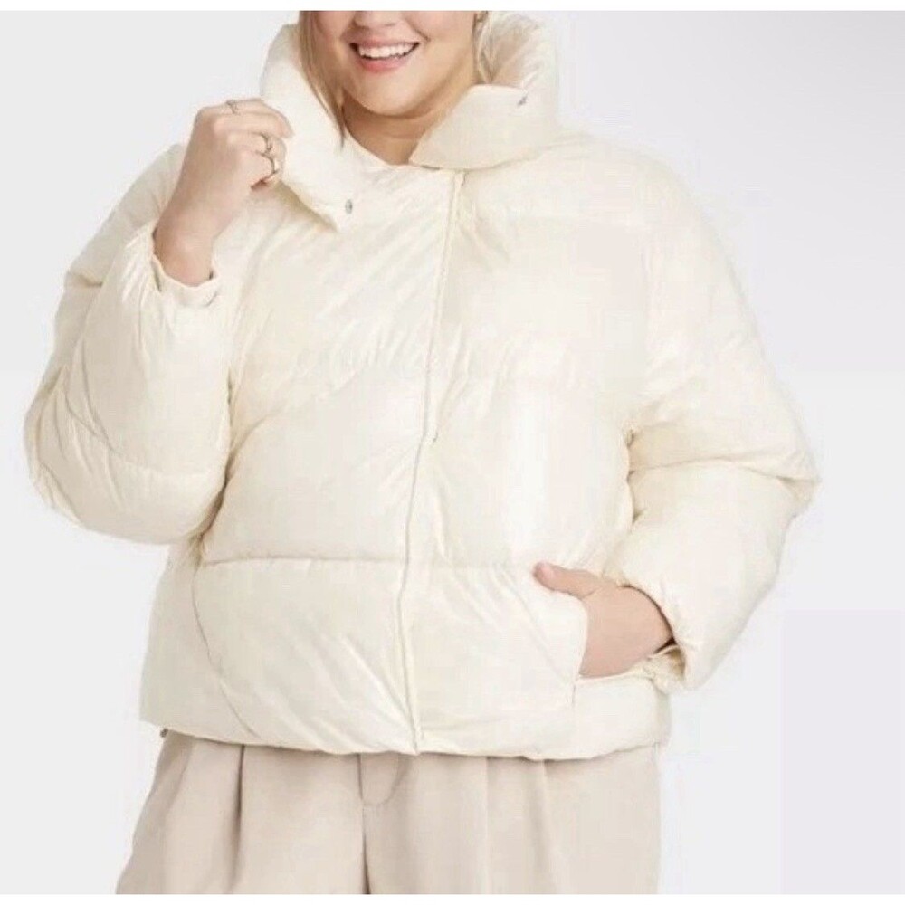 Women's Short Relaxed Puffer Jacket - A New Day™ Cream XXL